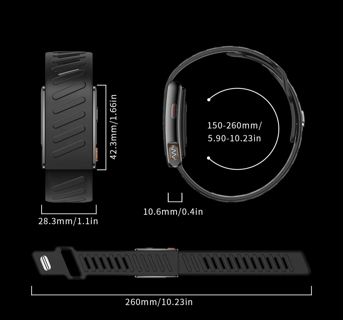The band drawn to scale with its measurements